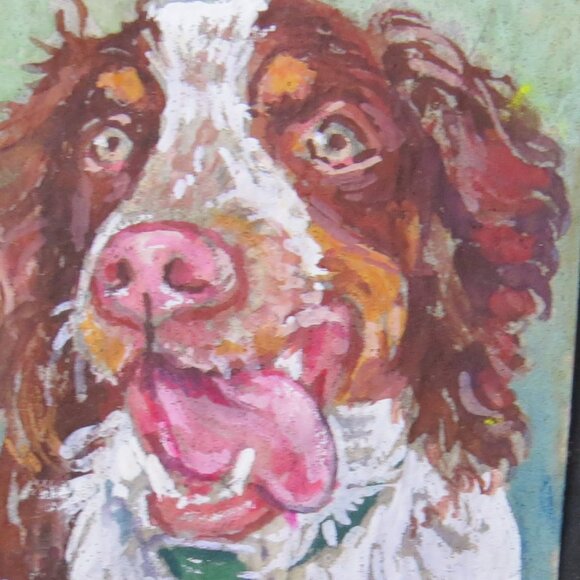 Original Art Hand Painted Tea Bag Art, Spaniel Dog, Artist Signed B. Vens - Picture 5 of 8